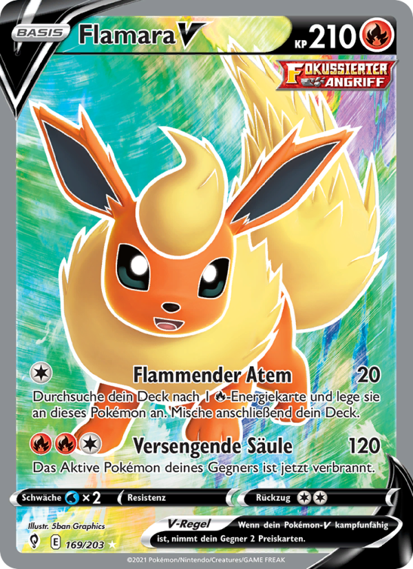 Flamara V 169 — Evolving Skies (German Pokémon TCG card)