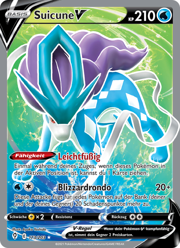 Suicune V 173 — Evolving Skies (German Pokémon TCG card)