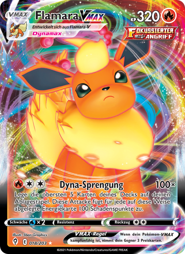 Flamara VMAX 18 — Evolving Skies (German Pokémon TCG card)