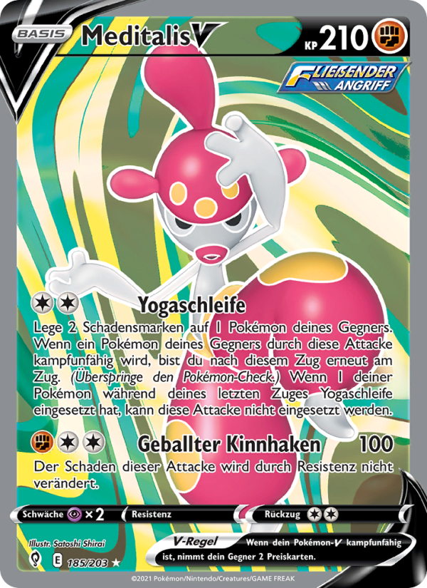 Meditalis V 185 — Evolving Skies (German Pokémon TCG card)