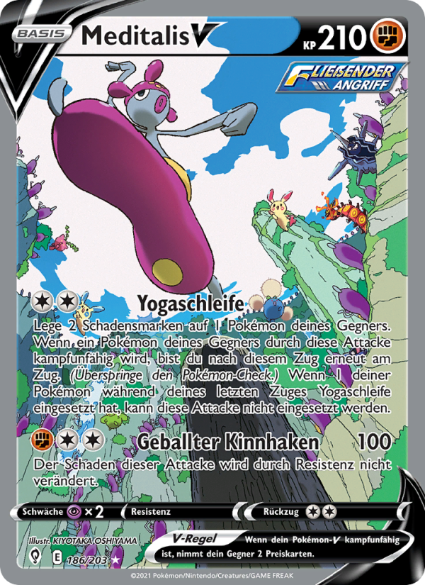Meditalis V 186 — Evolving Skies (German Pokémon TCG card)