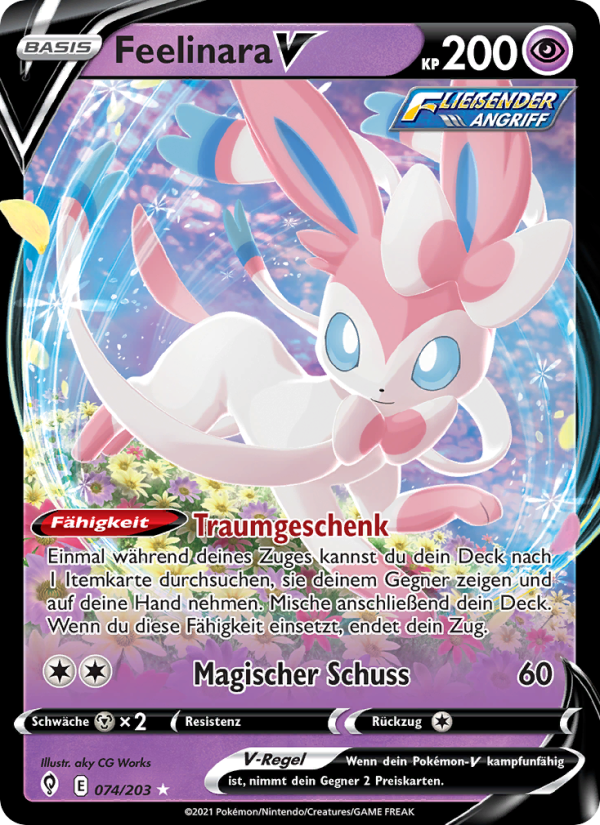 Feelinara V 74 — Evolving Skies (German Pokémon TCG card)