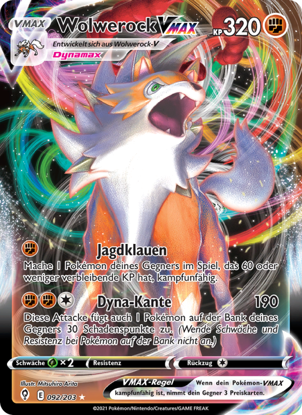 Wolwerock VMAX 92 — Evolving Skies (German Pokémon TCG card)