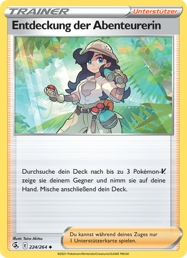 Entdeckung der Abenteurerin 224 — Fusion Strike (German Pokémon TCG card)