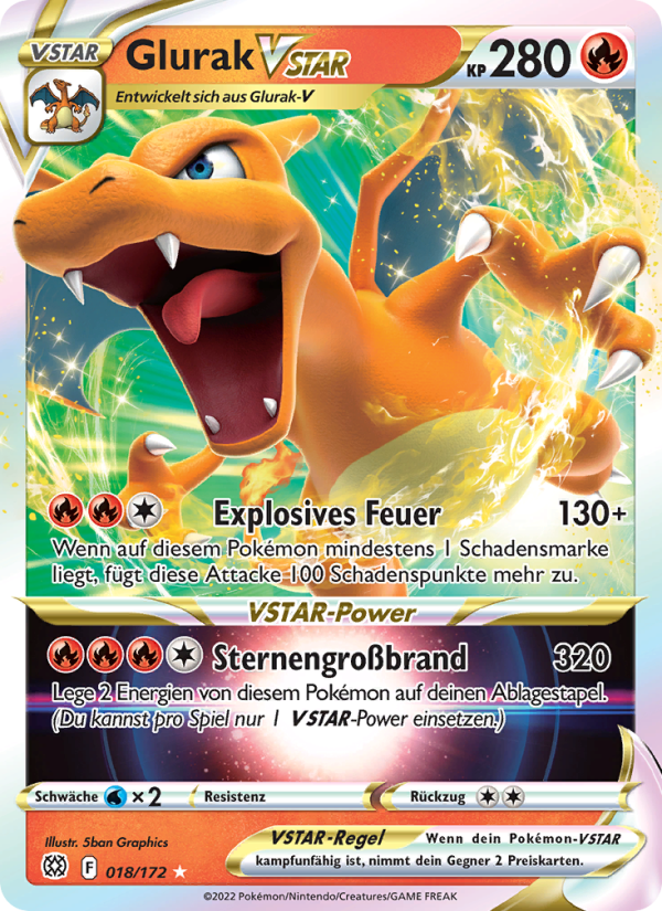 Glurak VSTAR 018 — Brilliant Stars (German Pokémon TCG card)