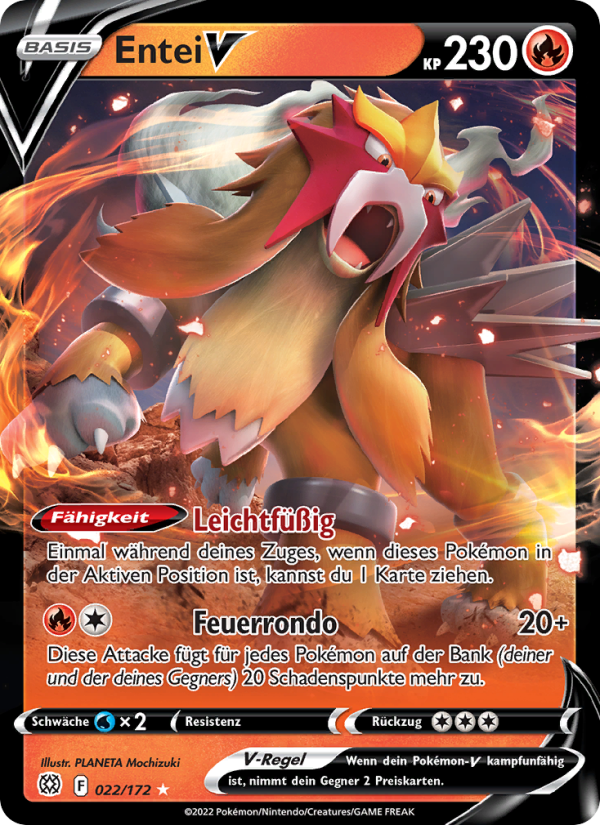 Entei V 022 — Brilliant Stars (German Pokémon TCG card)