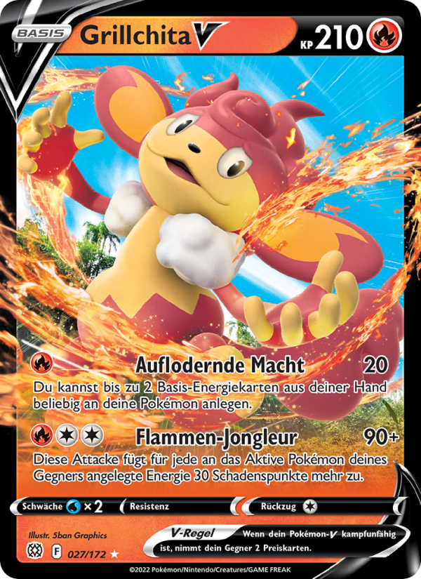 Grillchita V 027 — Brilliant Stars (German Pokémon TCG card)