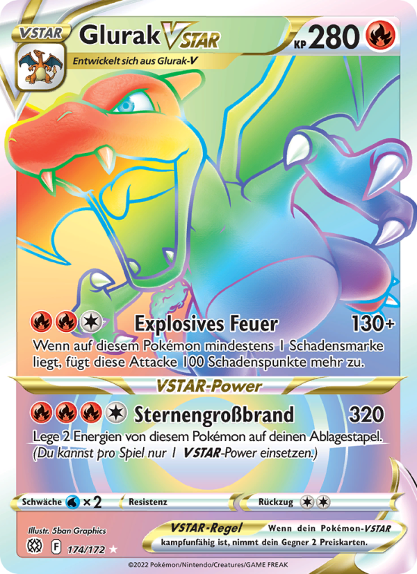 Glurak VSTAR 174 — Brilliant Stars (German Pokémon TCG card)