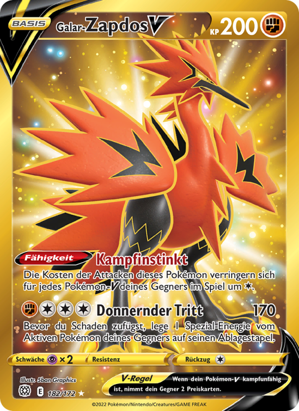 Galar-Zapdos V 182 — Brilliant Stars (German Pokémon TCG card)