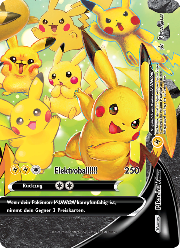 Pikachu V-UNION SWSH142 — Sword & Shield Promos (German Pokémon TCG card)