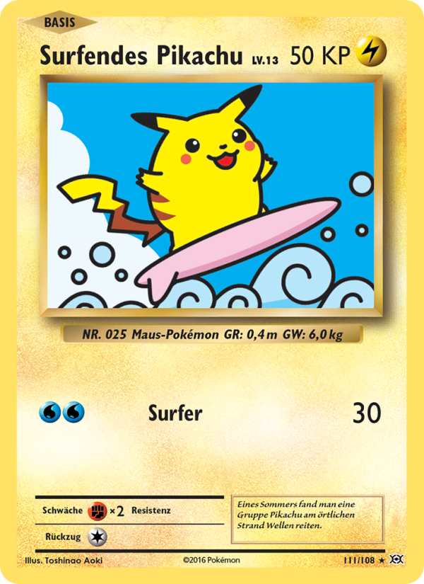 Surfendes Pikachu 111 — Evolutions (German Pokémon TCG card)