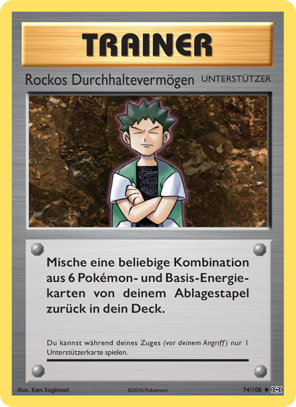 Rockos Durchhaltevermögen 74 — Evolutions (German Pokémon TCG card)