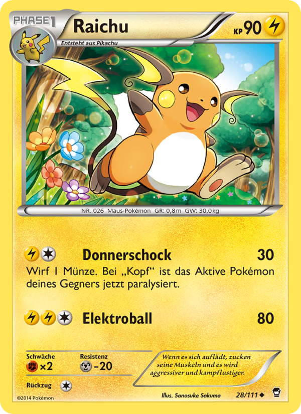 Raichu 28 — Furious Fists (German Pokémon TCG card)