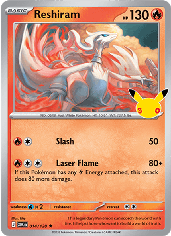 Reshiram 014 — 30th Celebration (English Pokémon TCG card)