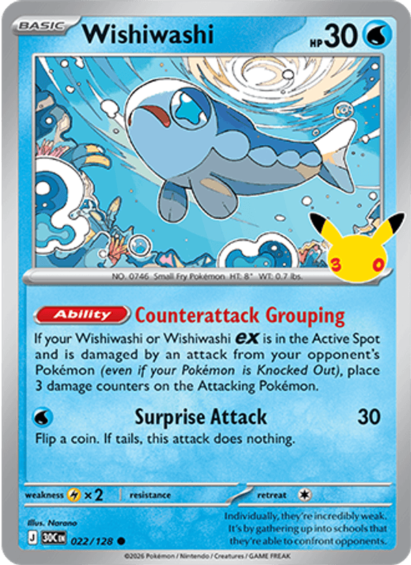 Wishiwashi 022 — 30th Celebration (English Pokémon TCG card)