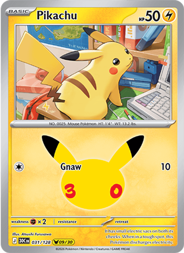 Pikachu 031 — 30th Celebration (English Pokémon TCG card)
