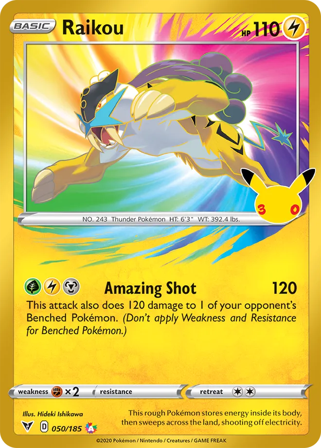 Raikou 050/185 — 30th Celebration (English Pokémon TCG card)