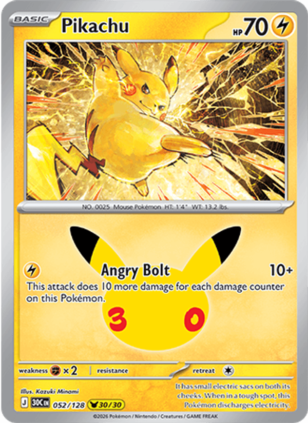 Pikachu 052 — 30th Celebration (English Pokémon TCG card)