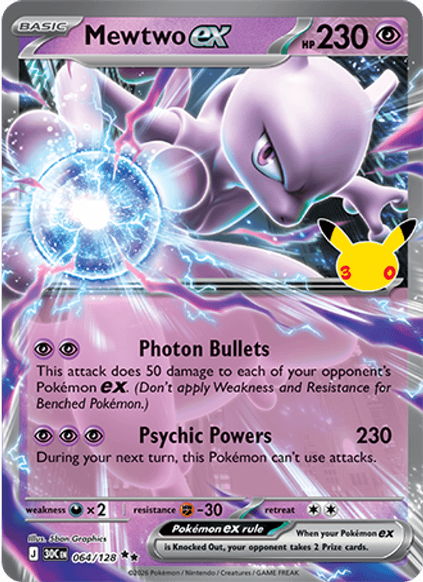 Mewtwo ex 064 — 30th Celebration (English Pokémon TCG card)
