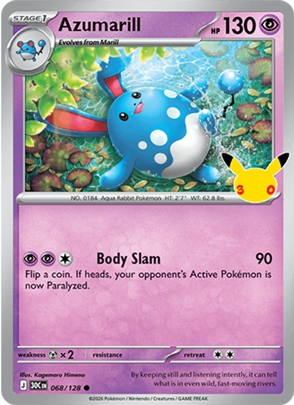 Azumarill 068 — 30th Celebration (English Pokémon TCG card)