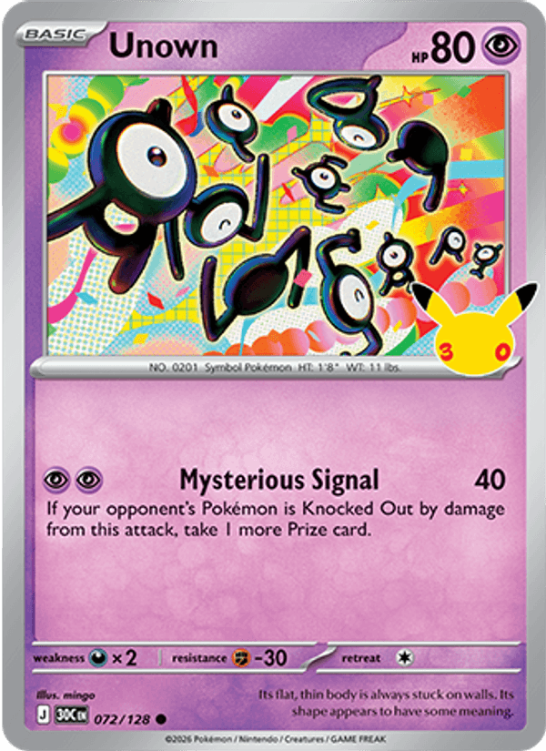 Unown 072 — 30th Celebration (English Pokémon TCG card)