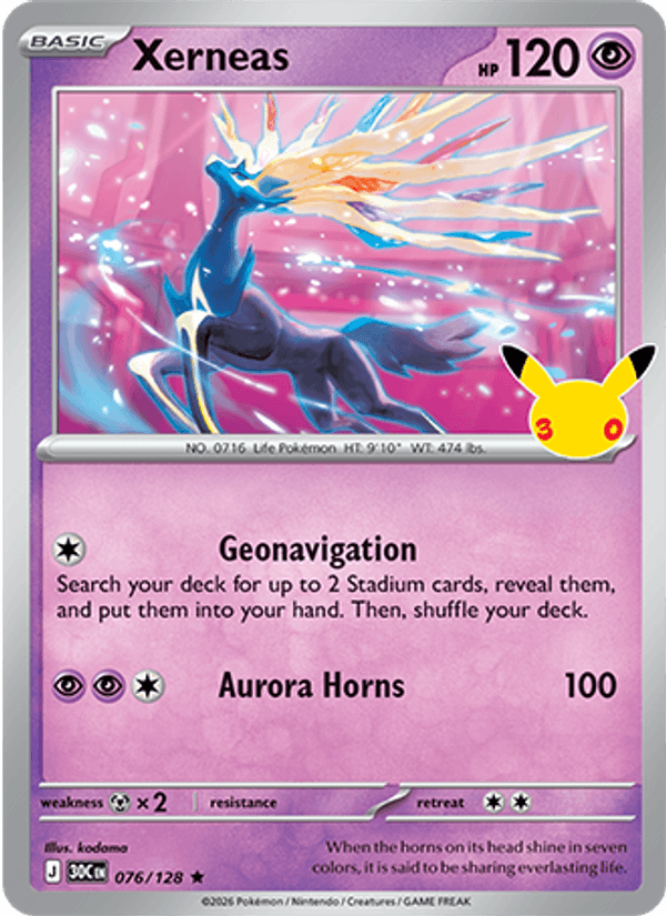 Xerneas 076 — 30th Celebration (English Pokémon TCG card)
