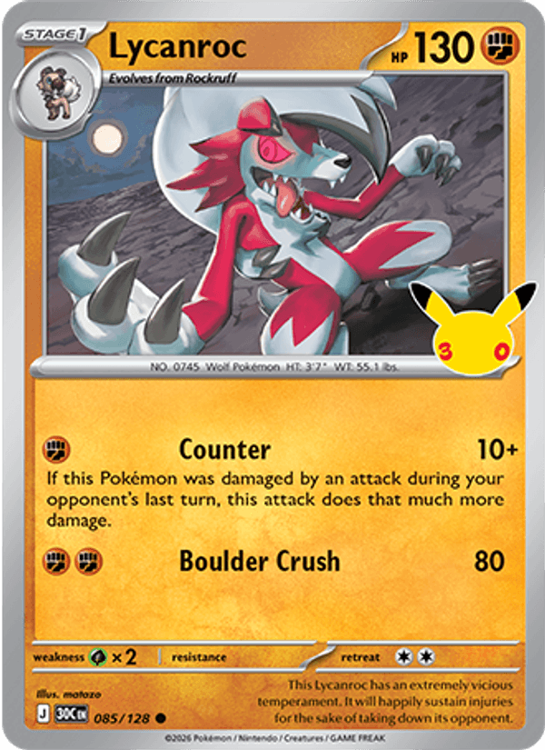 Lycanroc 085 — 30th Celebration (English Pokémon TCG card)
