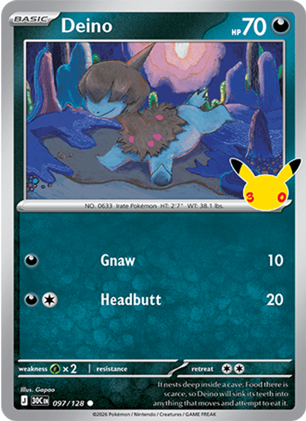 Deino 097 — 30th Celebration (English Pokémon TCG card)