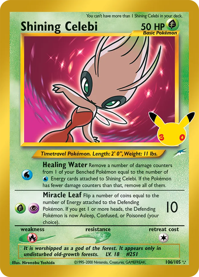 Shining Celebi 106/105 — 30th Celebration (English Pokémon TCG card)