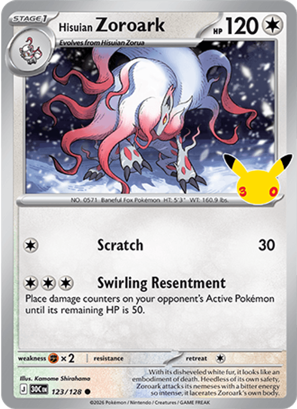 Hisuian Zoroark 123 — 30th Celebration (English Pokémon TCG card)