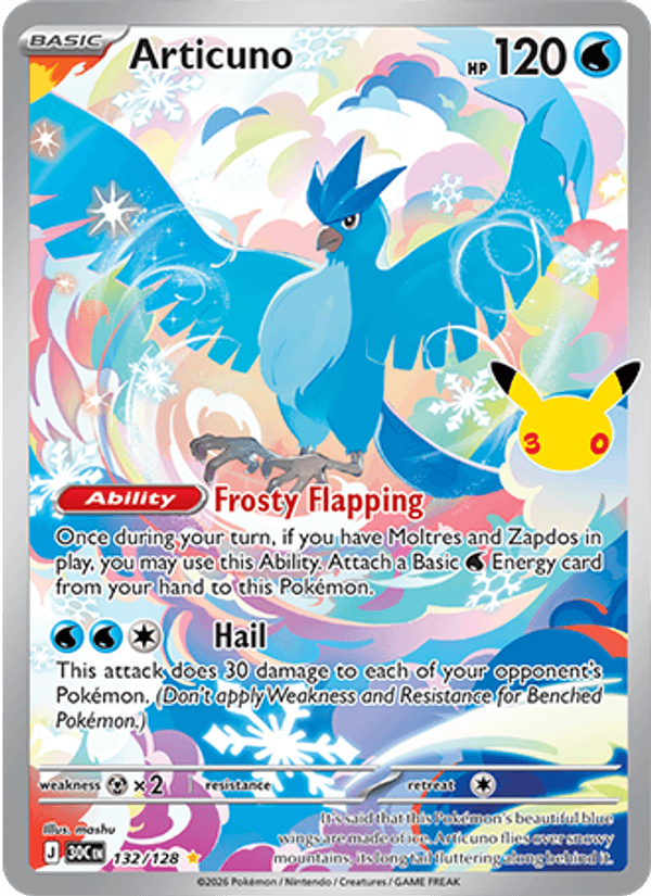 Articuno 132 — 30th Celebration (English Pokémon TCG card)