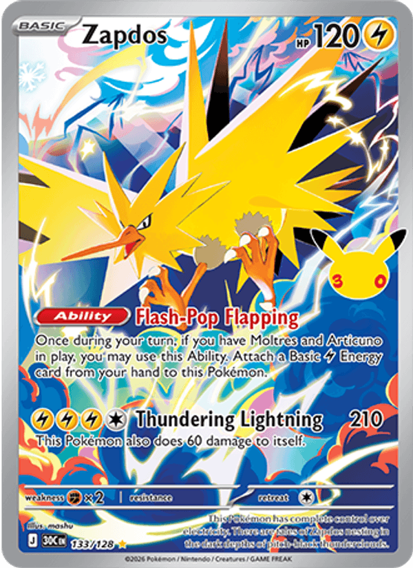 Zapdos 133 — 30th Celebration (English Pokémon TCG card)