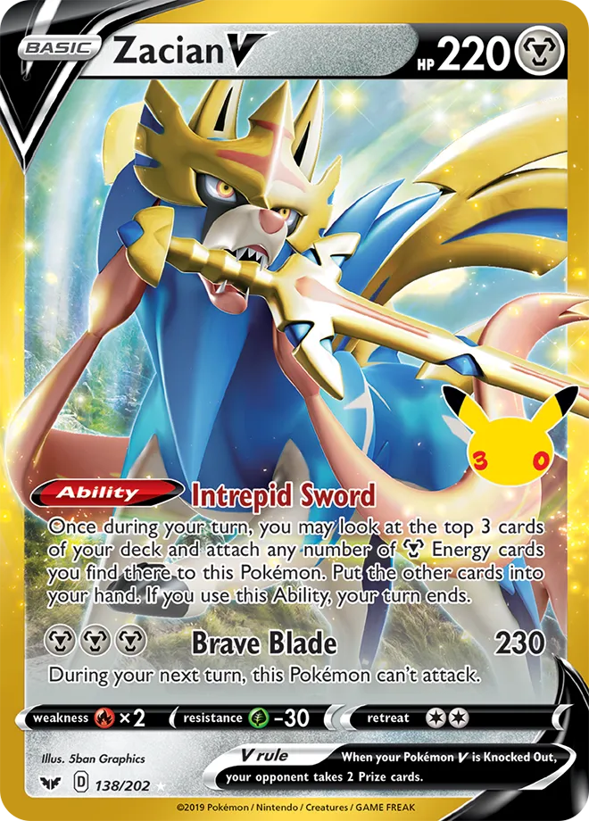 Zacian V 138/202 — 30th Celebration (English Pokémon TCG card)