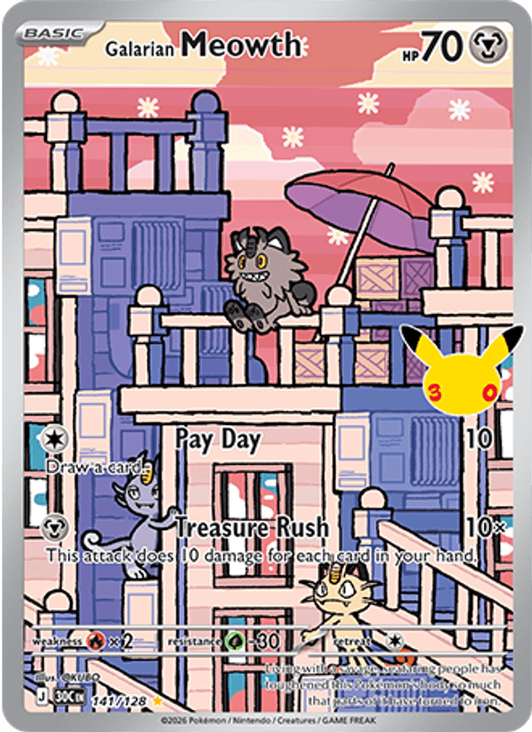 Galarian Meowth 141 — 30th Celebration (English Pokémon TCG card)