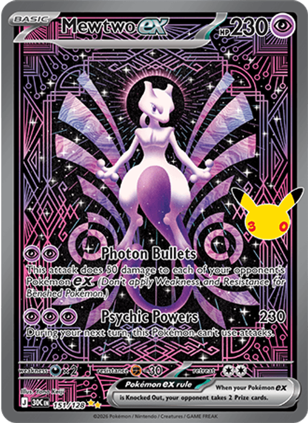 Mewtwo ex 151 — 30th Celebration (English Pokémon TCG card)