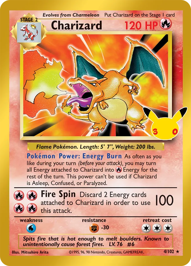 Charizard 4/102 — 30th Celebration (English Pokémon TCG card)