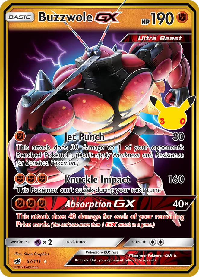 Buzzwole-GX 57/111 — 30th Celebration (English Pokémon TCG card)