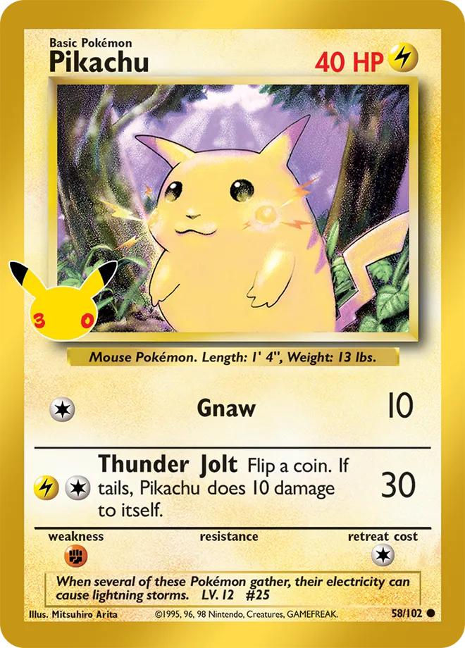 Pikachu 58/102 — 30th Celebration (English Pokémon TCG card)