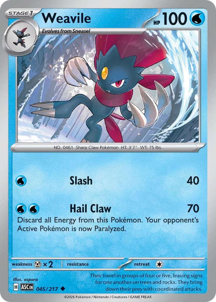 Weavile 045/217 — Ascended Heroes (English Pokémon TCG card)