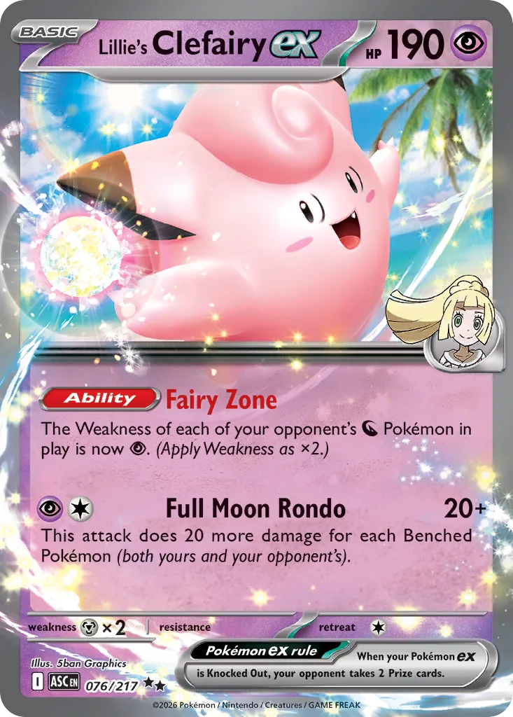 Lillie's Clefairy ex 076/217 — Ascended Heroes (English Pokémon TCG card)