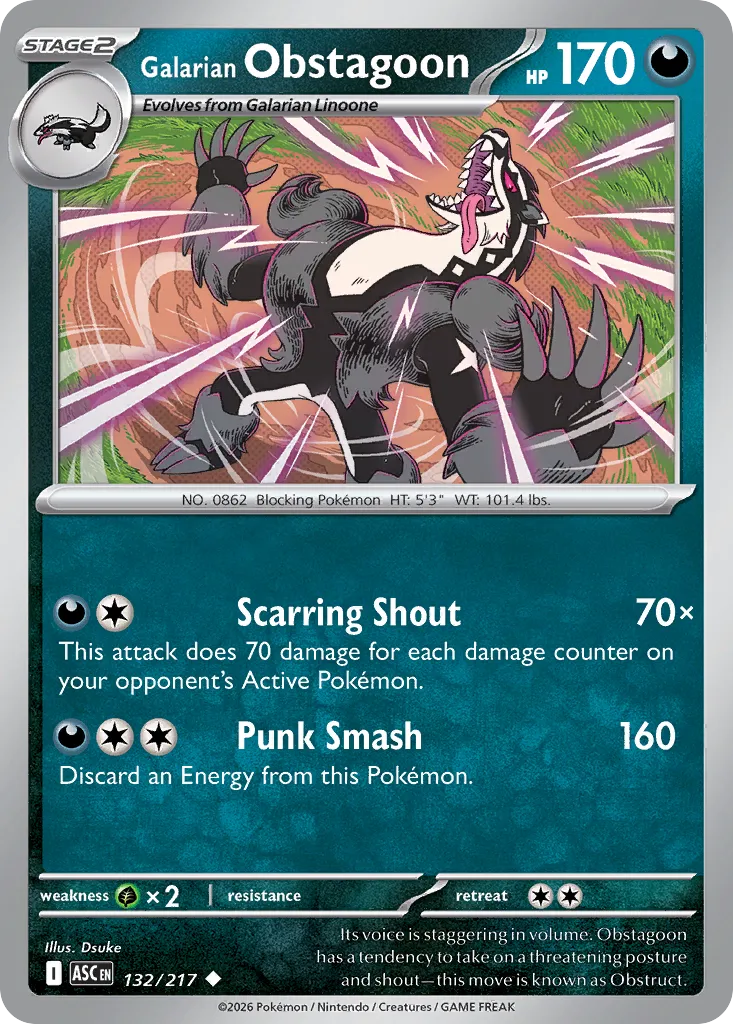 Galarian Obstagoon 132/217 — Ascended Heroes (English Pokémon TCG card)