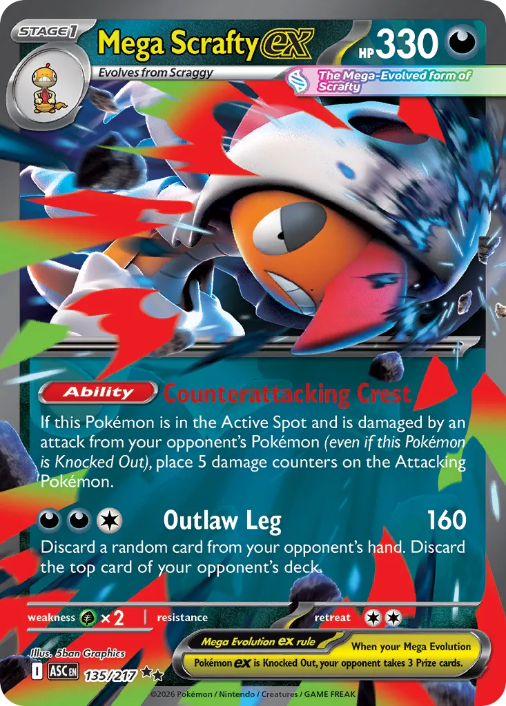 Mega Scrafty ex 135/217 — Ascended Heroes (English Pokémon TCG card)