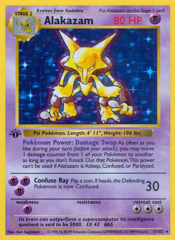 Alakazam 001 — Base Set (Shadowless) (English Pokémon TCG card)