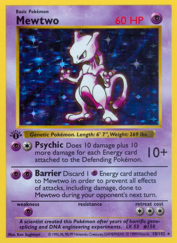 Mewtwo 010 — Base Set (Shadowless) (English Pokémon TCG card)