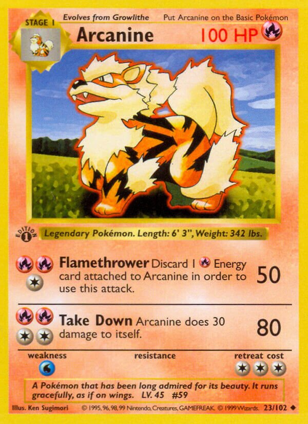 Arcanine 023 — Base Set (Shadowless) (English Pokémon TCG card)