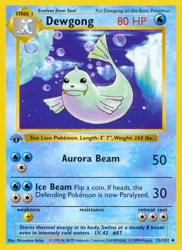 Dewgong 025 — Base Set (Shadowless) (English Pokémon TCG card)