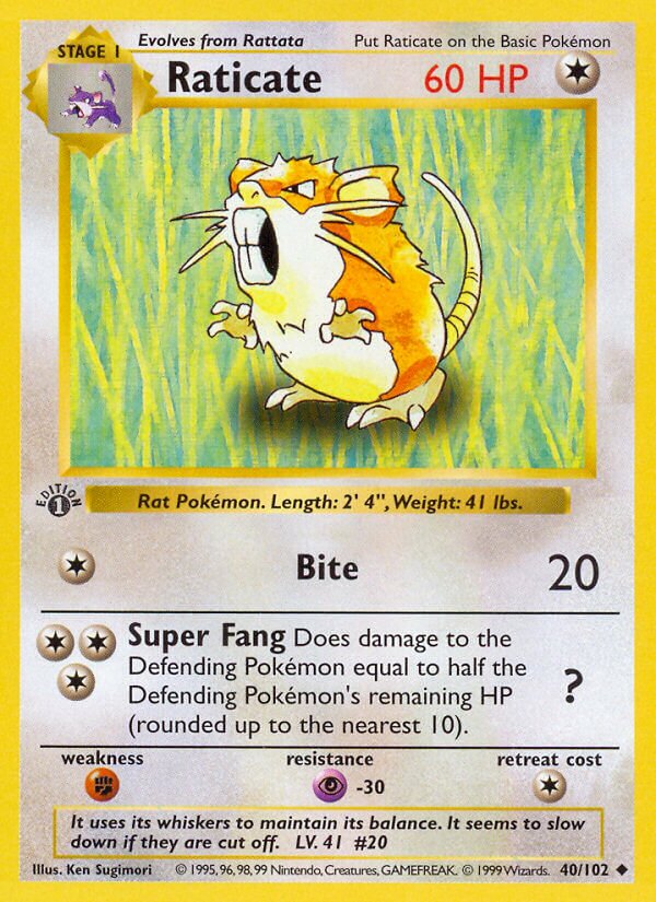 Raticate 040 — Base Set (Shadowless) (English Pokémon TCG card)