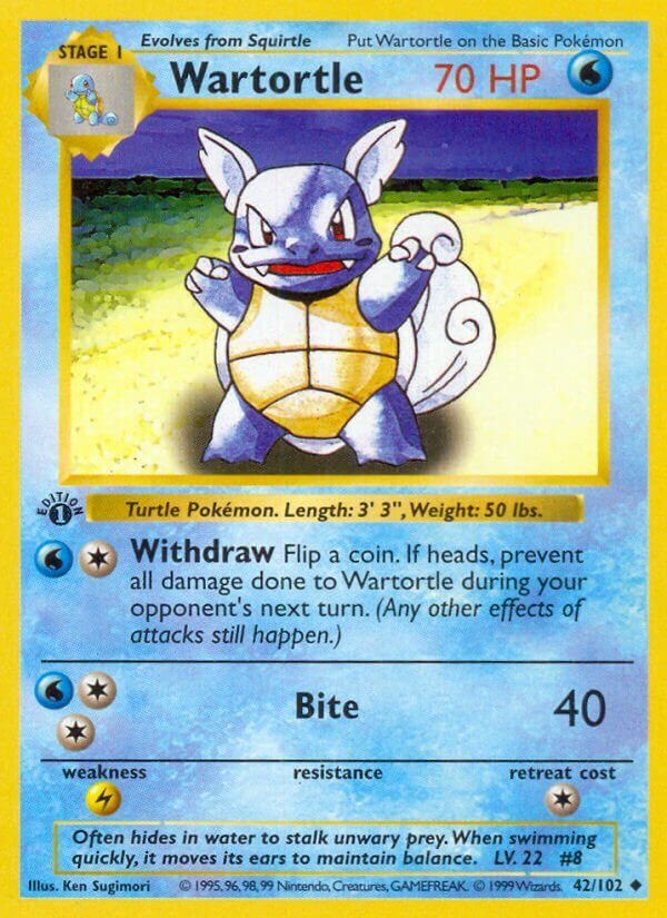 Wartortle 042 — Base Set (Shadowless) (English Pokémon TCG card)