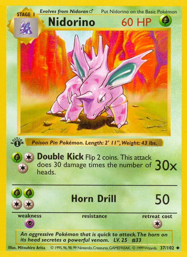 Nidorino 037/102 — Base Set (English Pokémon TCG card)
