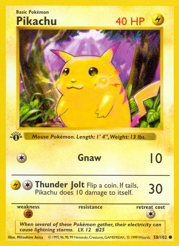 Pikachu 058/102 — Base Set (English Pokémon TCG card)